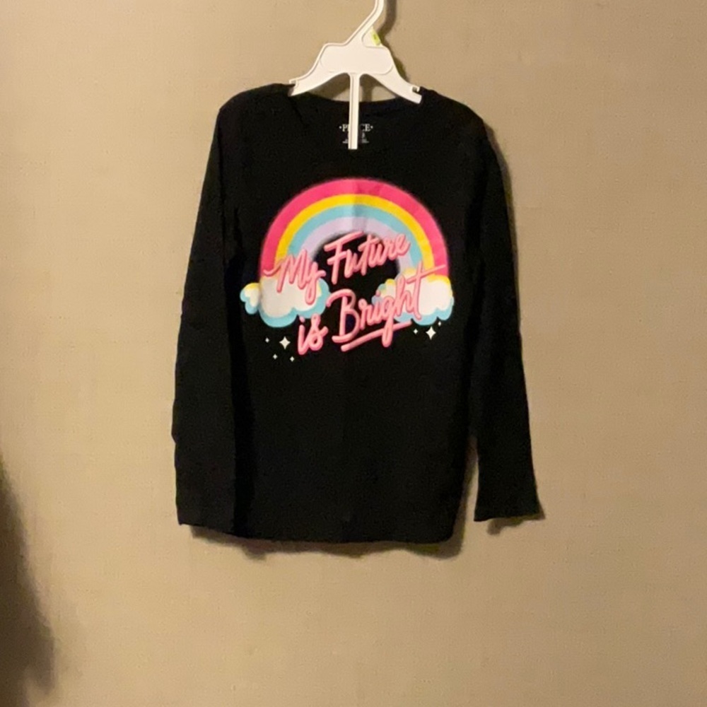 Place Black Long Sleeve Tee with Rainbow Design